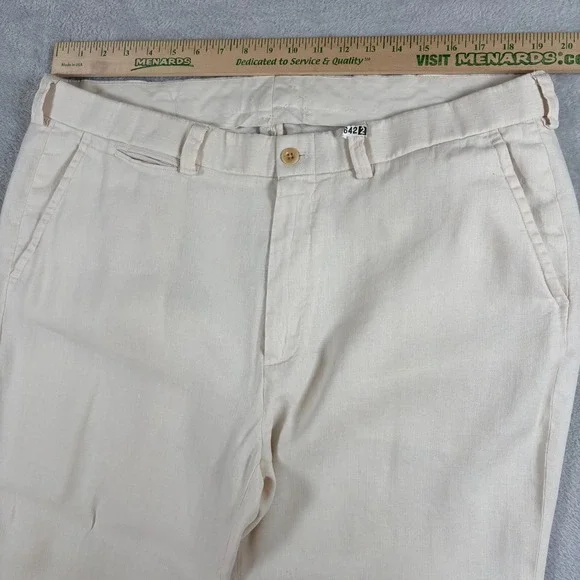 VTG Polo Ralph Lauren Chino Pants Mens 38/32 Beige Linen/ Silk Mid Straight Leg - Picture 5 of 11